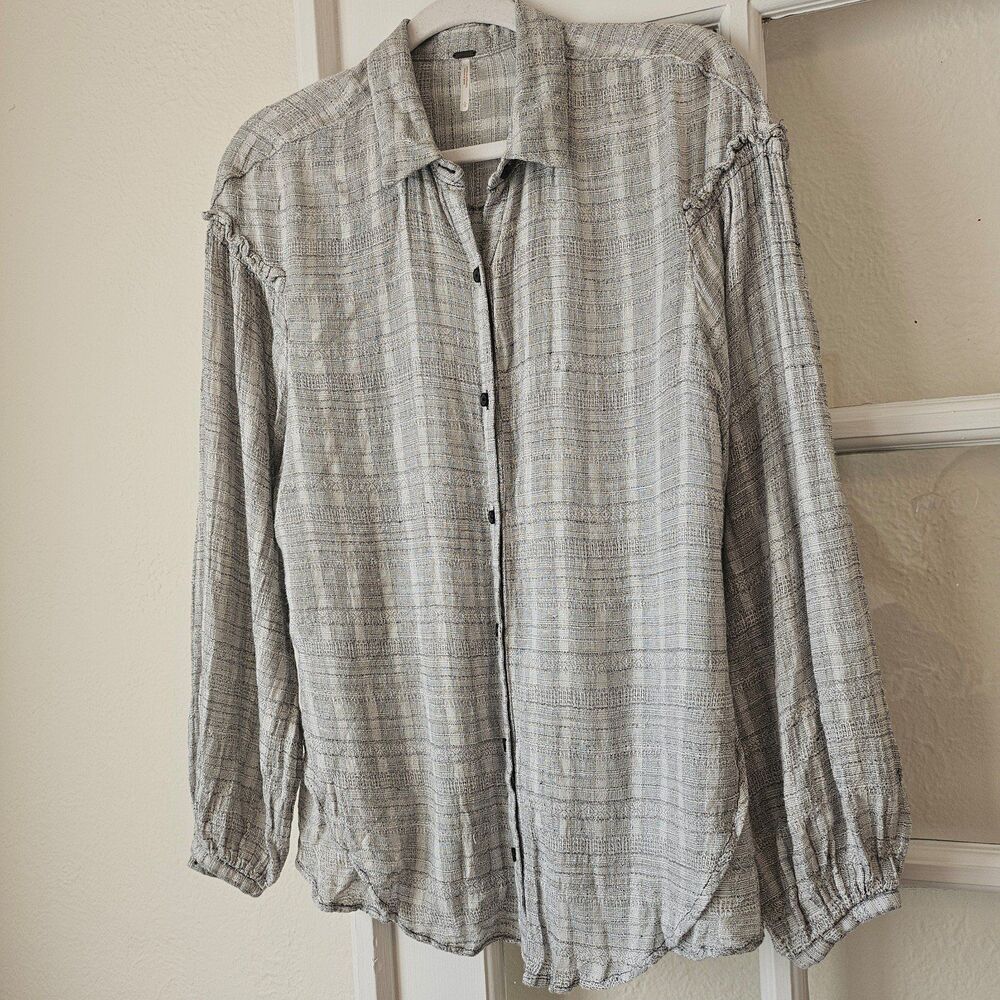 Free People Gray Button Up Blouse, As is, Large